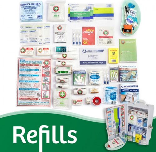 First Aid Kit Refills. We stock a First Aid Kit Refill for every First Aid Kit we have. Chat with us on our online chat function, or Email us to find out which best suits the Kit size you already have. Whether you have a personal or office First Aid Kit to restock, or a big Wallmount one, we have the right First Aid Kit Refill for you!